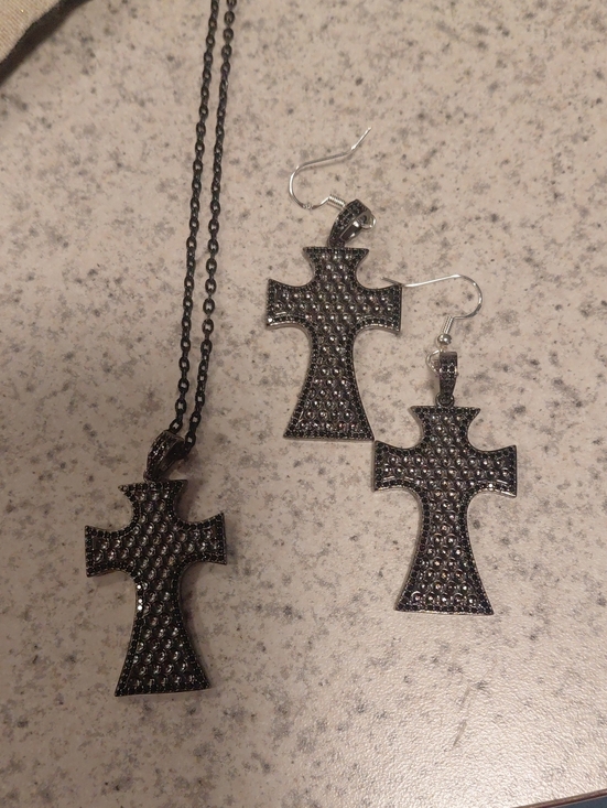 Jewelry - Black Pave Cross Necklace and Earrings Set